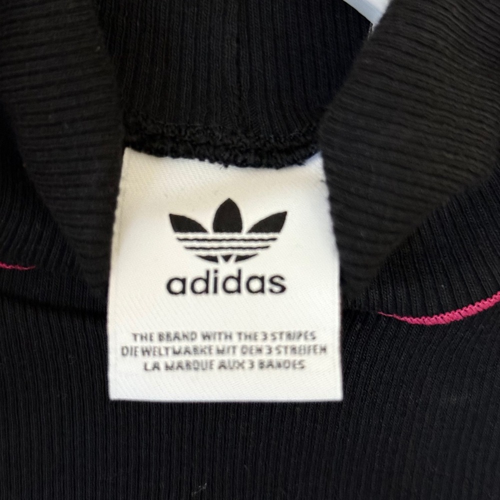 Adidas originals Mock Neck‎ Top Ribbed 3 Stripe Tee Shirt Ruffle Trim Black XS - Picture 12 of 12